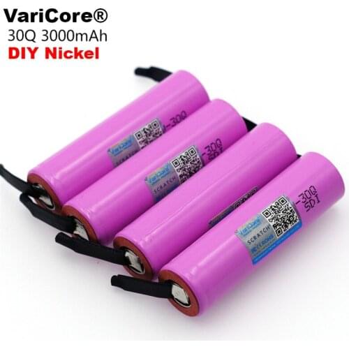 4pcs/lot VariCore 100% brand new Original INR18650 30Q rechargeable li-lon battery 3000mAh + DIY Nickel sheets