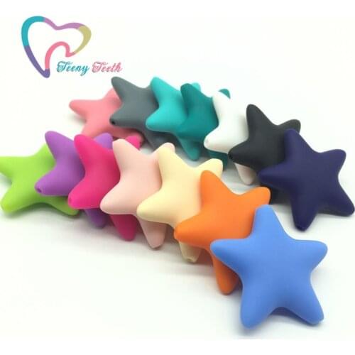 Teeny Teeth 50PCS Large Silicone Star Beads More Than 10 Colors 45 *45 MM Mix Colors DIY Nursing Necklace Teething Star Beads