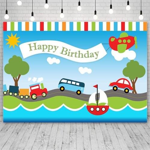 Avezano Photography Backgrounds Happy Birthday Transportation Party Banner Baby Shower Backdrop Photo Studio Photocall Photozone