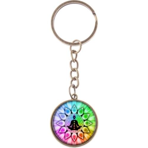 Gift Cute Fashion Cute Mixed Healing 7 Chakra Pray Keychain Car Key Chain Ring Pendant For Bag
