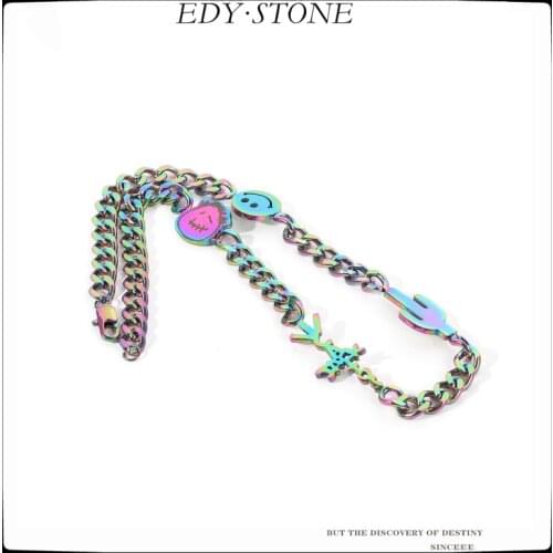 EDY 2021 New Punk Hip Hop Colorful Hero Smiley Cactus Ancient Stitching Bar Chain Necklace For Women Men Girls Party Jewelry