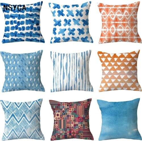 Blue Pillow Case Fashion Geometry Plush Sofa Pillow Case Home Decoration Car Cushion Cover Cute Bedside Pillow Case 45 * 45cm