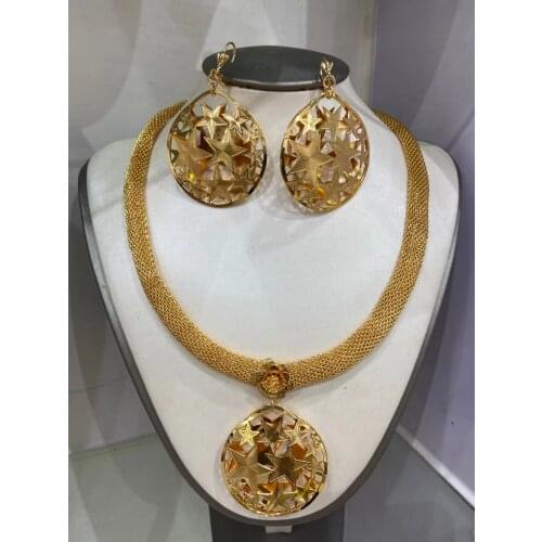 Dcroiao 24K High-End Temperament Real Gold Arab Dubai Jewelry Set Plated Jewelry Wedding Set Necklace Earring Ladies Gift Set