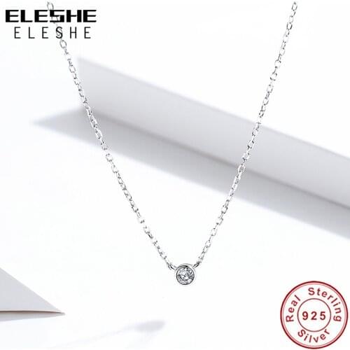 ELESHE Wholesale 925 Sterling Silver Round Shaped Classic Necklace With Crystal Zircon Elegant Necklace For Women