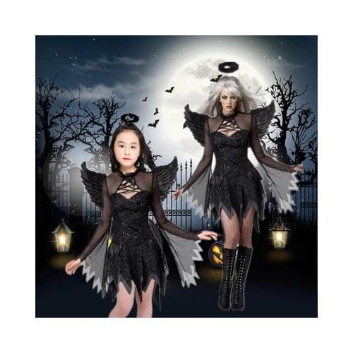 Halloween Black Devil Cosplay Costume For Women Vampire White Angel Dress With Wings Adult Sexy Party Witch Costumes Girl