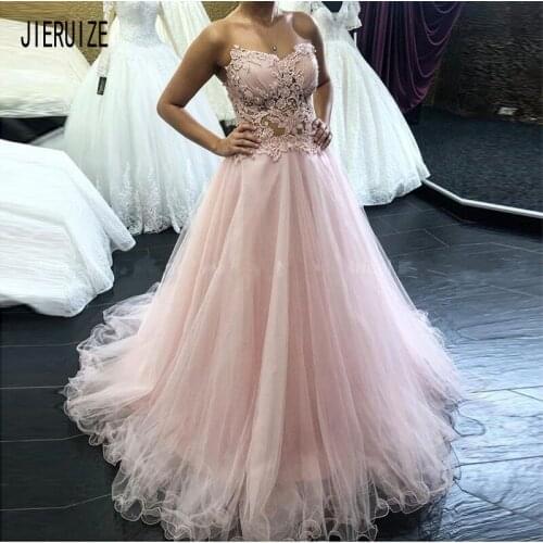 JIERUIZE Sexy Pink Beach Wedding Dresses Sweetheart Lace Appliques Beads Backless Bridal Dresses Sleeveless vestido de noiva