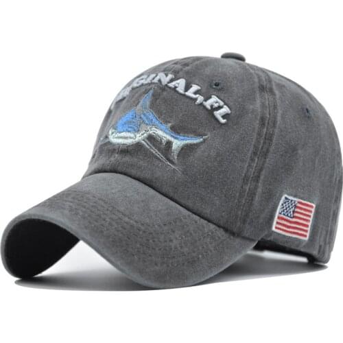 High quality men dad hat washed cotton shark embroidery denim hip hop baseball cap ladies fashion casual outdoor sports sun hat