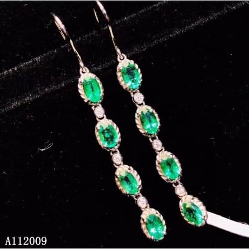 KJJEAXCMY 925 sterling silver natural emerald earrings new ladies lovely eardrop support test