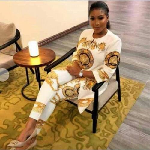 Piece Sets New African Print Elastic Bazin Baggy Pants Rock Style Dashiki Sleeve Famous Suit for Lady