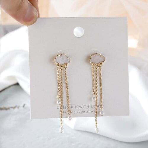 Korean Fashion Chain Cloud Shaped Pearl Earrings Retro Design Xiangyun Earrings Charm Girl Party Jewelry Birthday Gift