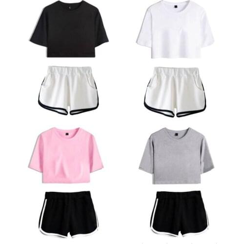 Short Tops and Shorts Womens Solid Color Womens Top Casual T-Shirt 2 Summer Print Shorts Womens Home Service Suit