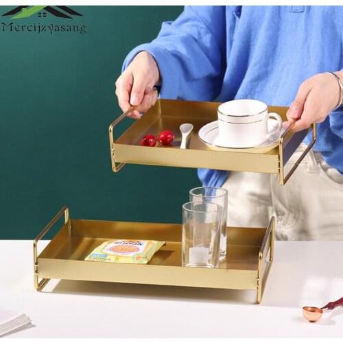 Metal Storage Tray Cosmetic Tray Lipstick Nail Polish Jewelry Display Stand Makeup Brush Storage Kitchen Dining Dish LPZ024