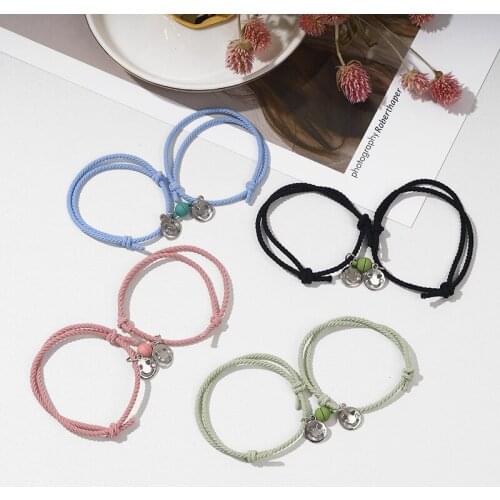 Couple Bracelet 1 Pair Pure Color Magnetic Cartoon Figure Opposites Attracting Hair Band Wrist Jewelry Gift for Lover girl