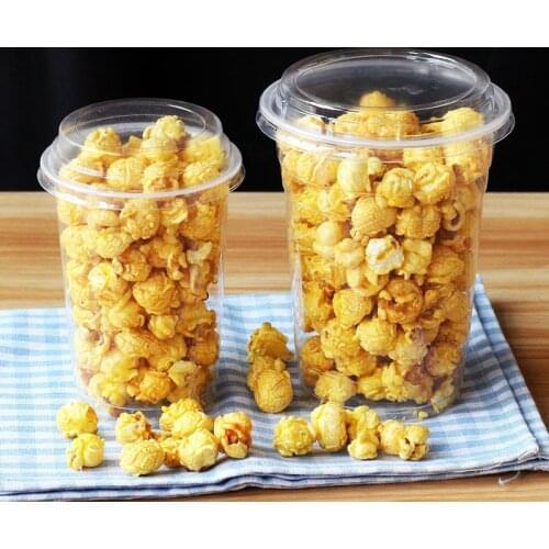 Popcorn Plastic Cup Disposable Sealing Popcorn Bucket Takeout Cold Drinks PET Mug Cinema Snack Food Packing Cups Packing Tools