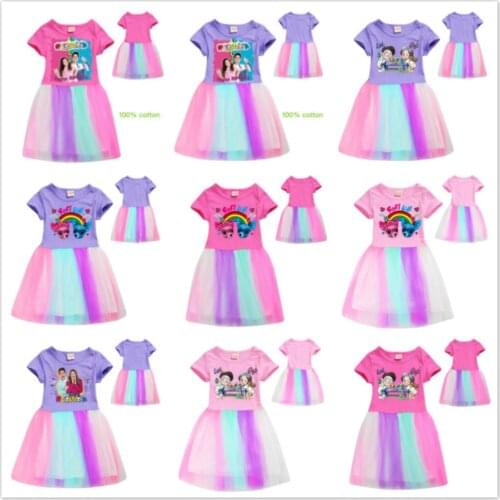 Toddler Girl Dresses Cotton Rainbow Lace Dress Cartoon Me Contro Te Print Fashion Beautiful Princess Clothing Summer Party Dress