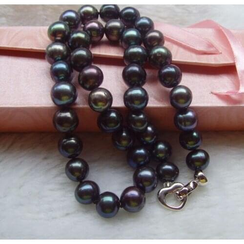 GENUINE 10-11mm natural tahitian south sea black green pearl necklace 18