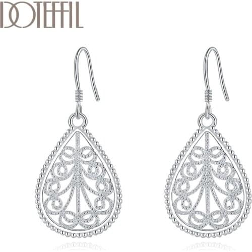 DOTEFFIL 925 Sterling Silver Hollow Flower Drop Earrings Charm Women Jewelry Fashion Wedding Engagement Party Gift