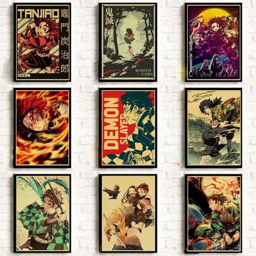 Retro Demon Slayer: Kimetsu No Yaiba Tanjirou Nezuko Anime Manga Wall Poster For Living Room Home Art Decoration