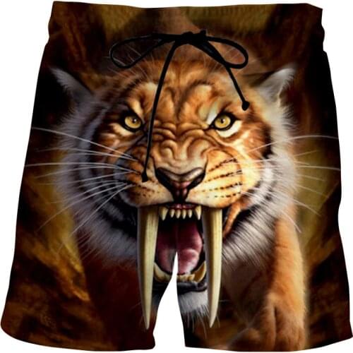 Fashion summer beach shorts male anime print 3D surf shorts mens Animal tiger quick-drying swimming trunks board shorts
