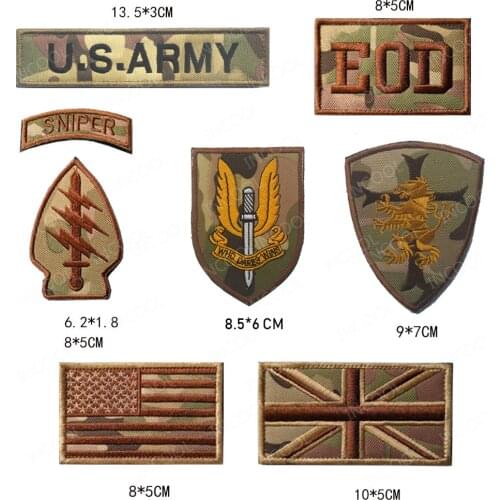 Sniper Embroidered Patches EOD US Army Tactical Military Patch UK USA American Flag Armband Decorative Badges Stickers CP