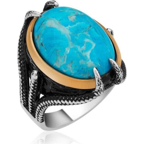 Tevuli 925 Sterling Silver Eagle Claw Turquoise Stone Men 'S Ring