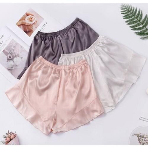 Lady Seamless Ruffled Safety Pants Stretchy Pure Color Thin Breathable Shorts Glossy Satin Fabrics Elastic Waist French Knickers