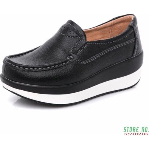 Genuine Leather Woman Shoes Flat Platform Women Shoe Moccasins Womens Loafers Wedge Female Sneakers Ladies Footwear