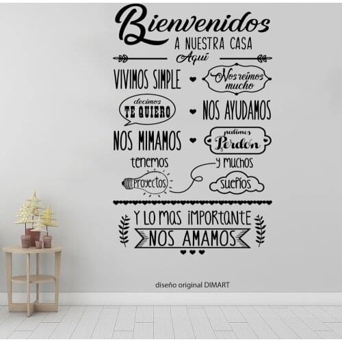Spanish Quote Bienvenidos A Nuestra Casa Vinyl Phrases Wall Decals Decor Livingroom Stickers Wallstickers Decorative RU2019