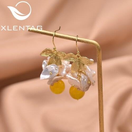 XlentAg Handmade Natural Fresh Water Pearl Beeswax Dangle Earrings For Women Leaf Drop Earrings Jewelry Bijoux En Argent GE0618