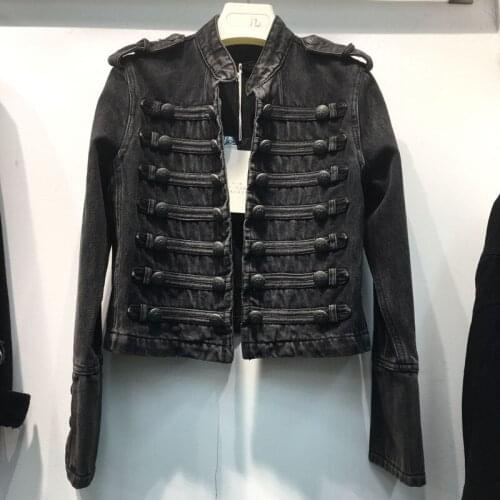 2021 new military style double-breasted button stitching short denim jacket top women Y733