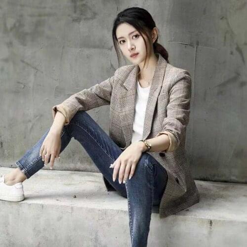 Bella philosophy 2020 spring women plaid notched jackets office lady long sleeve blazer female Elegant Work Business Outwear