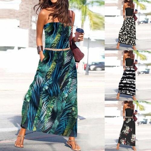 Summer dress 2021 Womens Casual Loose Sleeveless Printed Breast Wrap Floor-Length A-line Dress casual dress dresses