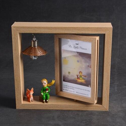 1pc Wooden Photo Frame with The little Prince Figure Home Decor 6 inch Double Side Rotate Picture Frames DIY Your Image Display