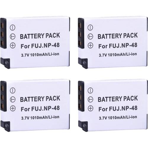 4Pcs 3.7V 1010mAh NP-48 NP48 NP 48 Lithium Ion Battery for Fujifilm NP-48, FNP48, BC-48 Fujifilm XQ1, XQ2 Digital Cameras