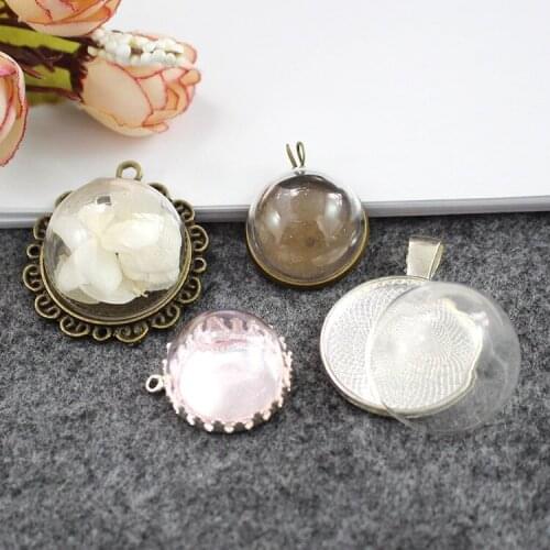 4PCS 20/25MM hollow glass Cover with Bronze setting base orb glass globe pendant glass bottle jewelry pendant