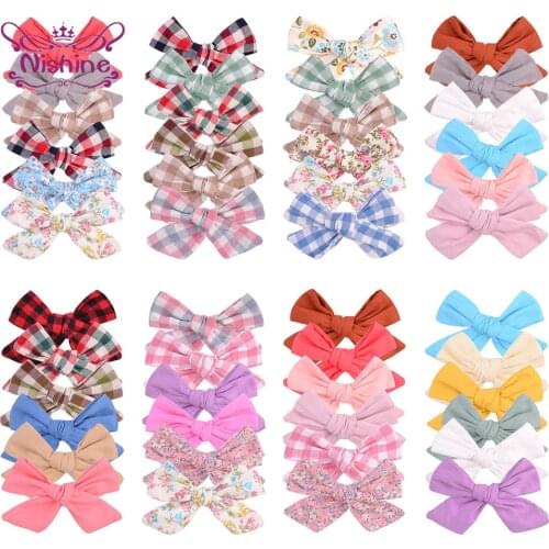 6pcs/lot Colorful Plaids Bowknot Baby Hair Clips Cute Print Bows Infant Bangs Hairpin DIY Kids Headwear Holiday Gift Photo Props