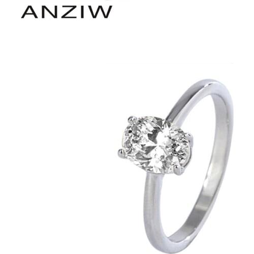 ANZIW Sterling Silver Oval Cut 6*8mm Created SONA Diamond Simple Classic Engagement Ring for Women Jewelry Gifts Adjustable