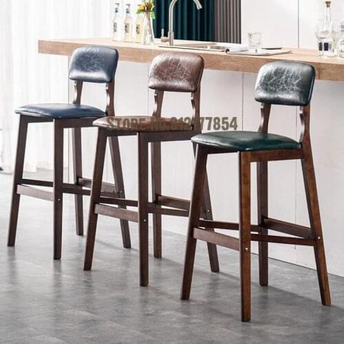 Bar Chair High Back Solid Wood High Stool Light Luxury Home Modern Minimalist Bar Stool Kitchen Cashier Counter Bar Chair