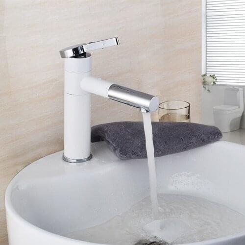White lacquered basin tap low basin tap table under the basin tap rotation hot and cold tap white washbasin tap
