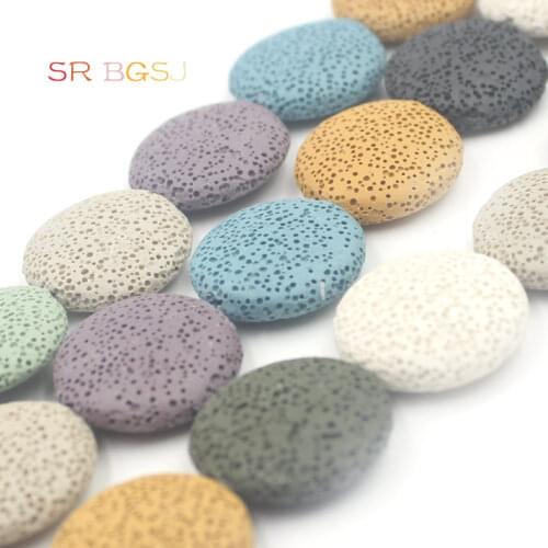 Free Shipping 20mm 27mm Colorful Flat Round Lava Beads Coin Shape Volcanic Rock Loose Bead Jewelry Making DIY Beads 15inch