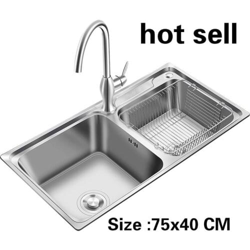 Free shipping Apartment food-grade 304 stainless steel standard kitchen double groove sink do the dishes 75x40 CM