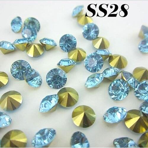 Free shipping SS28 6.0-6.2mm Sky blue 144pcs Resin rhinestones Pointback,Resin Stones Pointed back for DIY Decoration