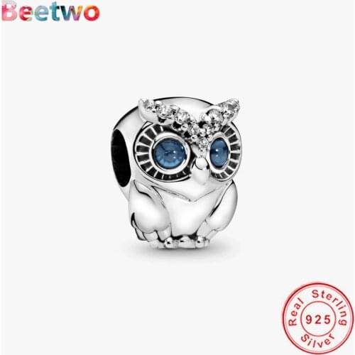 Fit Original Pandora Charms Bracelet Real 925 Sterling Silver Sparkling Owl Charm Pendandt Fashion Jewelry DIY Berloque