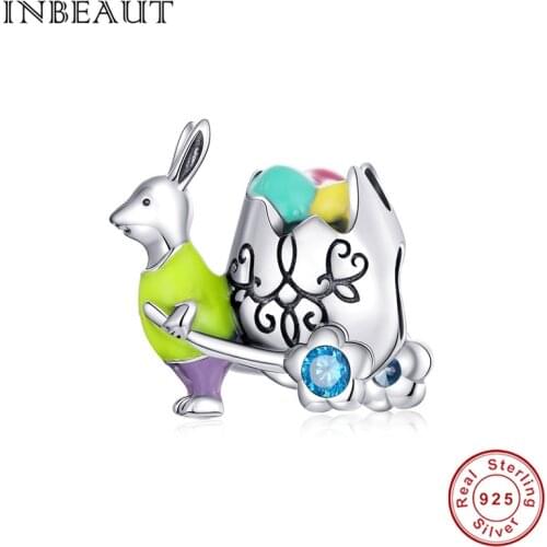 2021 new Mr. Easter Bunny 100% 925 sterling silver seven egg zircon beads fit silver bracelet DIY charm woman jewelry making