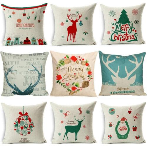 18'' Elk Socks Pillow Case Throw Pillowcase Cotton Linen Printed Pillow Covers for Office Home Textile