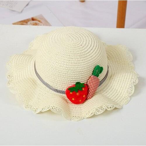 Kids Toddlers Beach Breathable Strawberry Straw Hats Cap Baby Girl Sun Hat Beach Bucket Hat Fishermans Hat Wide Brim Hat