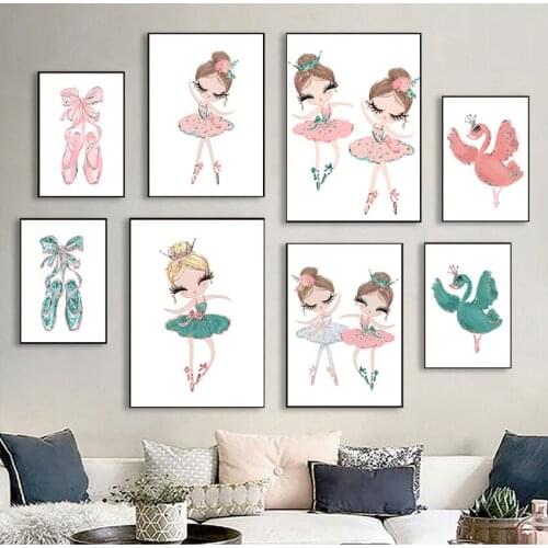 For Kids BedRoom Nordic Home Decoration Paintings Ballerina Girl Posters And Prints Nursery Unicorn Wall Art Wall Pictures