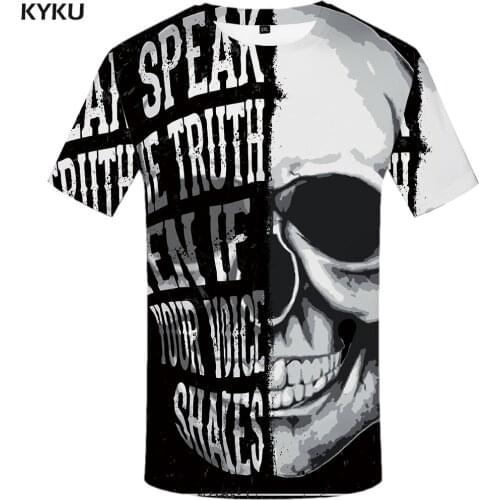 KYKU Skull Tshirt Men Black And White T-shirt Punk Rock Clothes Gothic 3d Print T Shirt Cool Hip Hop Mens Clothing Streetwear