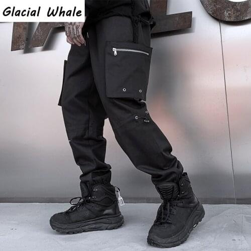 GlacialWhale Mens Side Pockets Cargo Pants 2021 Hip Hop Black Casual Male Joggers Trousers Fashion Casual Streetwear Pants