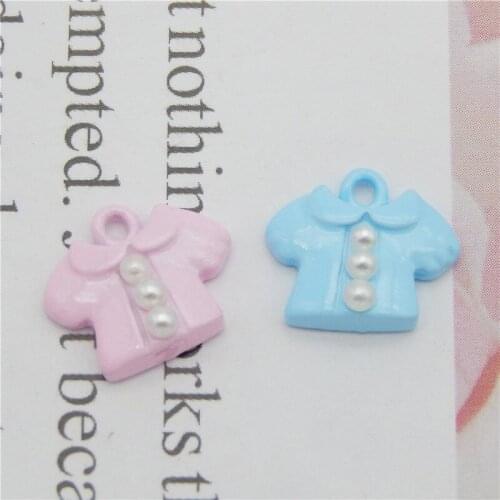 Julie Wang 8PCS Enamel Tiny Baby Clothes Charms With Fake Pearl Alloy Blue Pink Coat Pendant Bracelet Jewelry Making Accessory